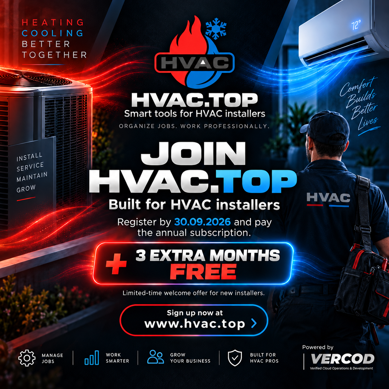 HVAC.TOP: register by 30 September 2026 and pay for an annual subscription to receive 3 additional months free.